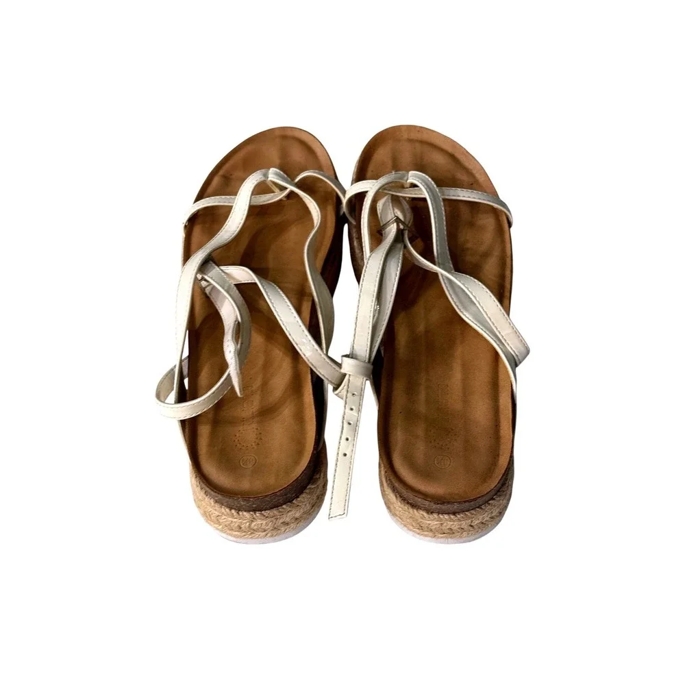Rilista Womens White Strappy Espadrille Platform Sandals Size 8.5 Buckle Ankle